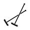 Cutout silhouette Two crossed brushes. Outline icon of long stick with rectangular header. Black illustration of mops, mopping.