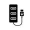 Cutout silhouette Usb hub icon. Outline logo of computer port. Black simple illustration of multiport adapter for connecting