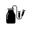 Cutout silhouette Vacuum milking machine icon. Outline logo of milker. Black simple illustration of can with hose and teatcups,