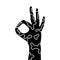 Cutout silhouette Vitiligo hand with OK sign. Outline icon of skin disease. Black simple illustration of body positive theme. Flat