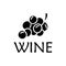 Cutout silhouette wine logo. Cartoon grapes with text. Hand drawn vector icon. Black illustration for wine design and packaging.