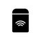 Cutout silhouette Wireless charge case. Outline icon of wi-fi protective box. Black simple illustration of headphone charging and