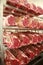 Cuts of beef on shelves in an abattoir