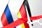 Cuts red silk ribbon  russia germany flag