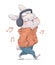 Cutte cartoon bunny walking and listening music