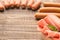 Cutted shot Ham Sausage spicy on wooden background