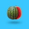 Cutted watermelon isolated on blue background with a shadow, square