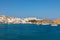 Cutters and boats moored in Karavostasi marina, Folegandros Island, Greece