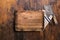 Cutting Board with vintage butcher knife and cloth napkin