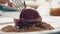 Cutting delicious dessert on a plate, close-up shot