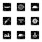 Cutting down trees icons set, grunge style