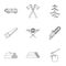 Cutting down trees icons set, outline style