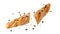 Cutting fresh baked loaf wheat baguette bread flying with sesame and pumpkin seeds isolated on white