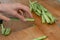 Cutting Large Green Snap Peas