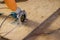 Cutting plywood using an electrical chain saw professional tools