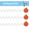 Cutting practice for kids. Education developing worksheet. Activity page with pictures. Game for children. Isolated vector