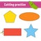 Cutting practice for kids. Education developing worksheet. Activity page with pictures. Game for children. Isolated vector