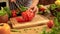 Cutting red tomato