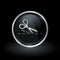 Cutting scissors icon inside round silver and black emblem