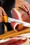 Cutting traditional prepared pork meat