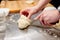 Cutting uncooked dough