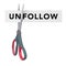 Cutting Unfollow to Follow Paper Sign with Scissors. 3d Rendering