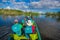 CUYABENO, ECUADOR - NOVEMBER 16, 2016: Unidentified people travelling by boat into the depth of Amazon Jungle in