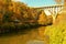 Cuyahoga Valley Scenic Railroad train under bridge overpass