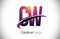 CW C W Purple Letter Logo with Swoosh Design. Creative Magenta M