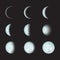 Cyan blue moon phases on a black background. Vector Illustration, EPS 10.