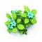 Cyan Flower 3d Plant: Isometric Oregano Icon With Green Leaves