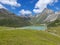 Cyan Lake in the Middle of Pitztal Alps, Austria, Glacier in the background.