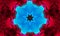 Cyan Mandala Concentric Flower on bloody red background. Kaleidoscope Center. Kaleidoscopic Design Pattern