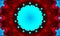 Cyan Mandala Concentric Flower on bloody red background. Kaleidoscope Center. Kaleidoscopic Design Pattern