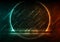 Cyan orange neon laser circle frame technology grunge background