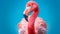 Cyan Reverie: Pink Flamingo Animal Portrait