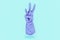 Cyan rubber gloves counting 3 on light blue background