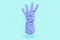 Cyan rubber gloves counting 4 on light blue background