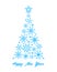 Cyan snowflake Christmas tree on white background