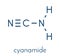 Cyanamide molecule. Used in agriculture and chemical synthesis. Skeletal formula.