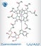 Cyanocobalamin, cobalamin molecule. It is a form of vitamin B12. Skeletal chemical formula. Vector