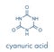 Cyanuric acid molecule. Precipitates with melamine, thus potentially causing kidney damage. Skeletal formula.