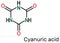 Cyanuric acid molecule. It is triazine, enol tautomer of isocyanuric acid. Skeletal chemical formula.