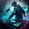 Cyber dj in techno party in futuristic club. Generative AI