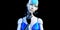 Cyber Girl humanoid robot with artificial intelligence – Digital 3D Illustration on black background