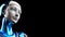 Cyber Girl humanoid robot with artificial intelligence – Digital 3D Illustration on black background