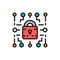 Cyber lock, web security, cryptography flat color line icon.