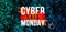Cyber monday, big discount banner on techno background and binary code