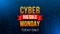 Cyber monday, big discount banner on techno background and binary code