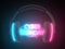 Cyber monday concept with headset. neon text into electric arcs. 3d illustration